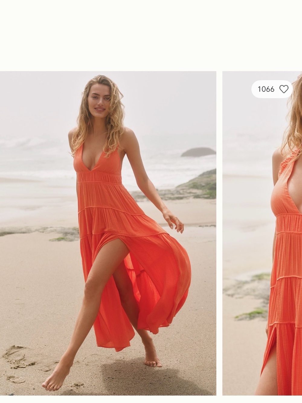 Anthropologie Celandine Orange Maxi Dress with Deep V and slit